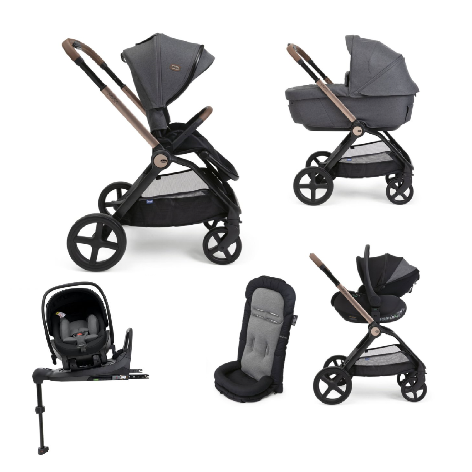 Chicco Mysa kerra með vagnstykki og Chicco First Seat Recline Bílstóll og base - Svartur - Forsala 13.nóvember